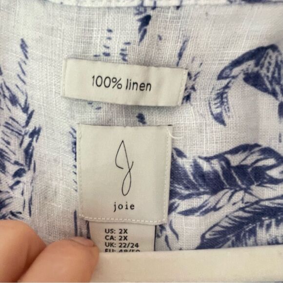 Joie Blue and White Linen Long Sleeve Blouse 2X - Picture 5 of 10